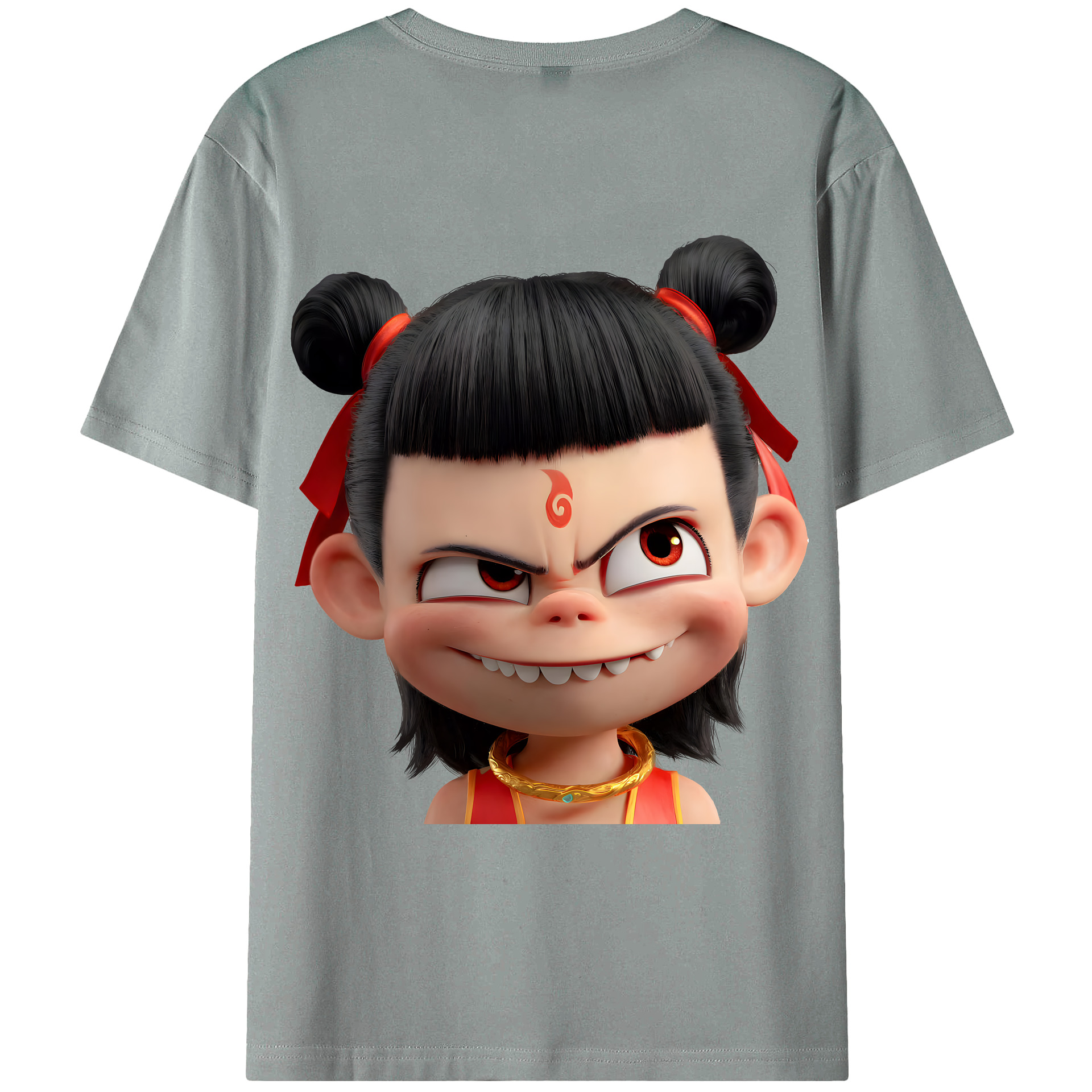 （画像用） Ne Zha 2 ナタ 魔童の大暴れ 綿100％ メンズ半袖Tシャツ（バックプリント） 通気性